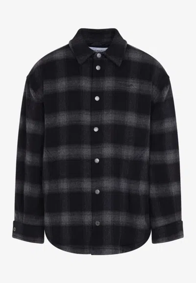 Off-white Brushed Wool Flannel Check Jacket In Black