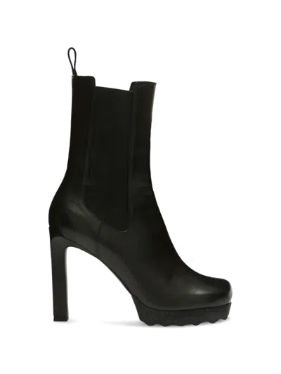 Off-white Calf Sponge High-heeled Chelsea Boots In Black