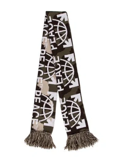Pre-owned Off-white Camouflage Print 'peace' 2018 Scarf In Green