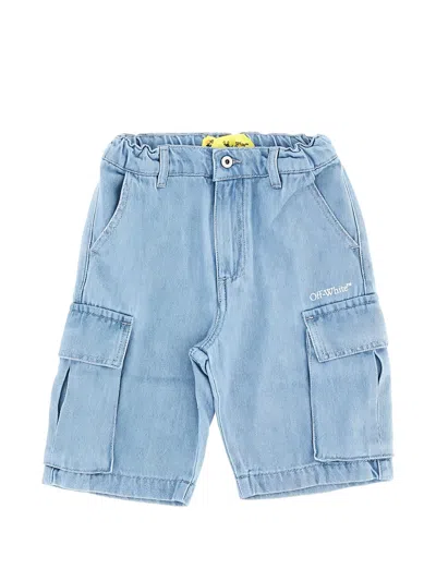 Off-white Kids' Cargo Denim Shorts In Blue