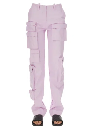 Off-white Cargo Trousers With Paneled Front Closure - Women In Lilac
