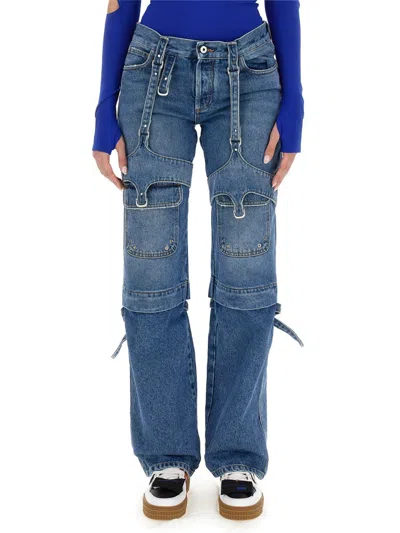 Off-white Cargo Zip Straight-leg Jeans In Blue