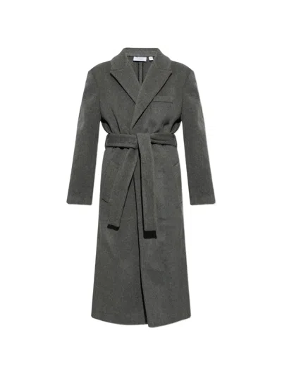Off-white Cashmere Belted Coat In Gray