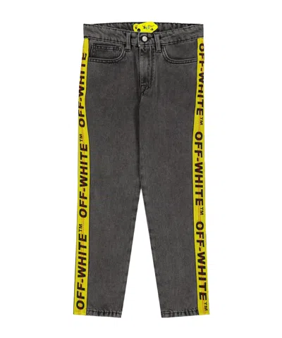 Off-white Kids' Casual And Stylish Color-blocked Trousers In Gray