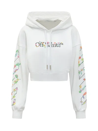 Off-white Casual Mini Sweatshirt With Artistic Print And Hood