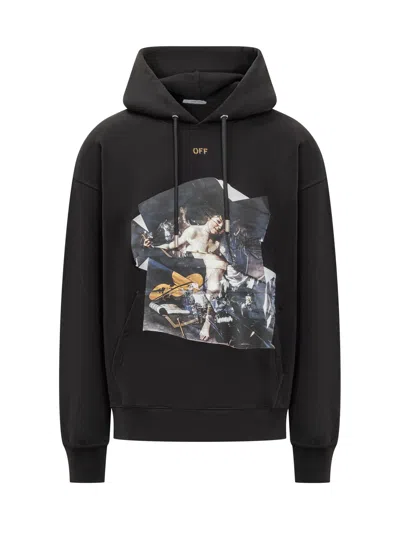 Off-white Casual Sweatshirt With Hood And Graphic Design In Black