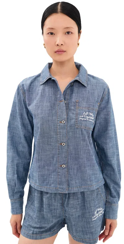 Off-white Chambray Denim Pajama Shirt Dark Blue