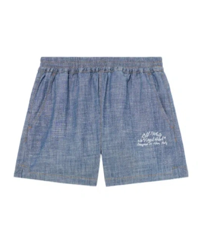 Off-white Chambray Denim Pajama Shorts Dark Blue