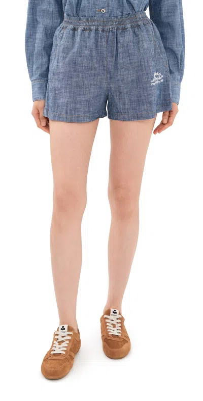 Off-white Chambray Denim Pajama Shorts Dark Blue