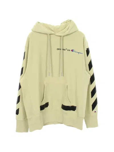 Pre-owned Off-white × Champion Arrows-print Pullover Hoodie In Green
