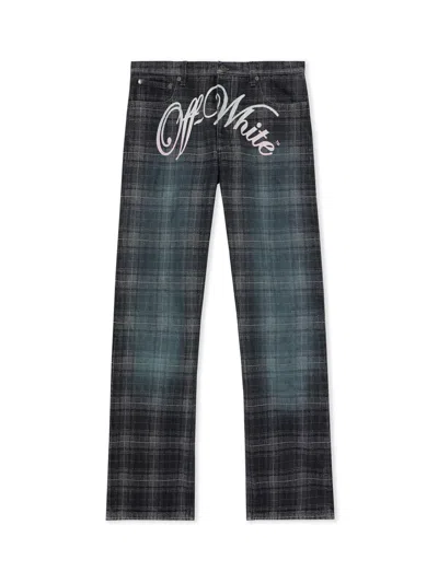 Off-white Check Jacqaurd Slim Relax Jeans In Multi