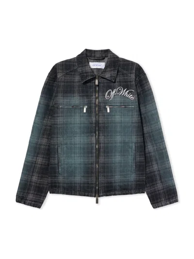Off-white Check Jacquard Skate Coach Denim Jacket In Blue