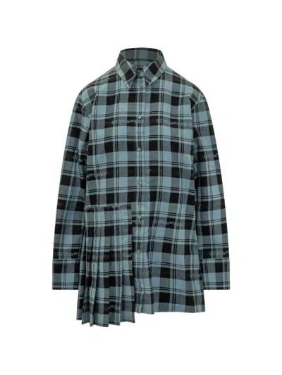 Off-white Check Pleated Dress In Blue