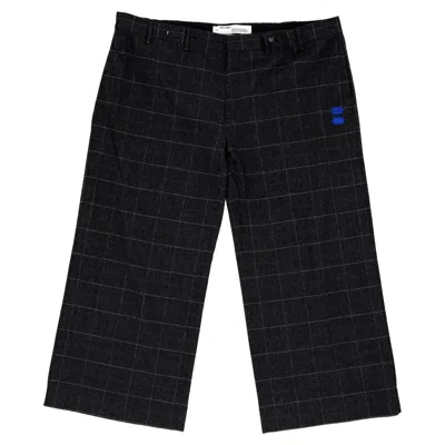 Off-white Checkered Wide Leg Trousers In Black Wool