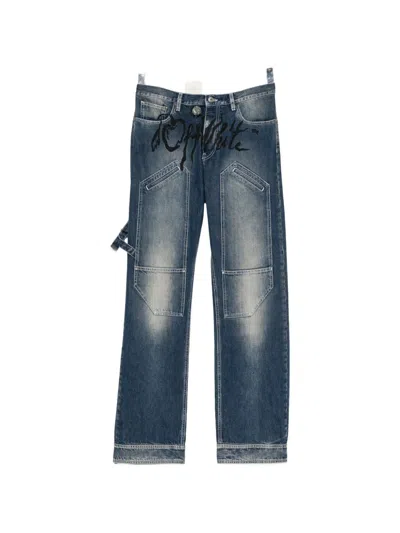 Off-white Cherry Diagonal Twist Stack Jeans In Blue