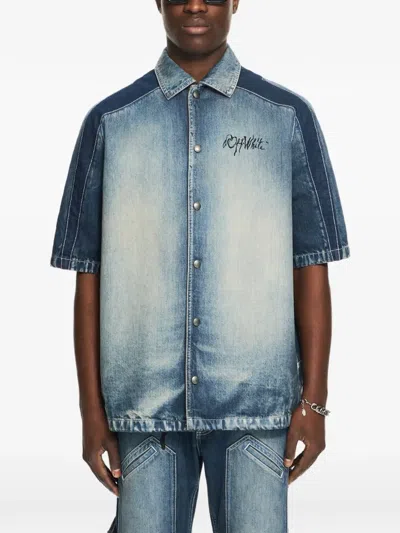 Off-white Cherry Short-sleeve Denim Shirt In Blue