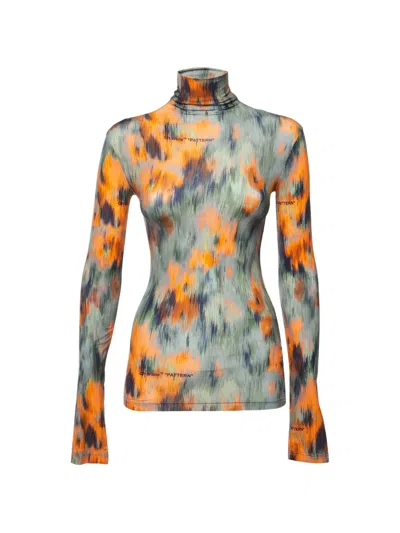 Pre-owned Off-white Chine Flower Printed Turtleneck Top In Orange