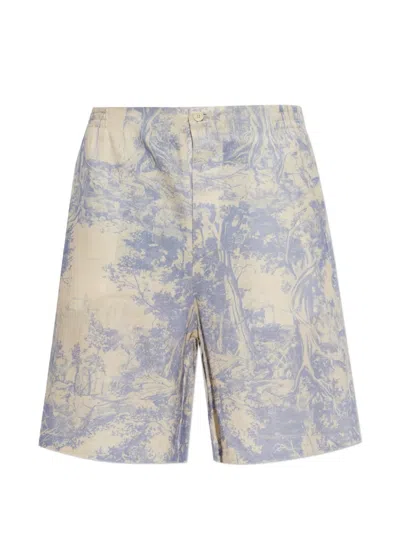 Off-white City Nature Linen Bowling Shorts In Multi
