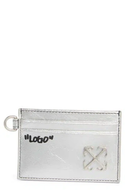 Off-white Classic Leather Card Holder In Silver