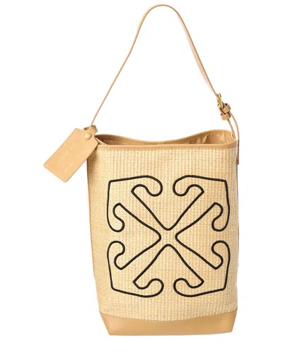 Off-white Classic Raffia & Leather Hobo Bag In Brown