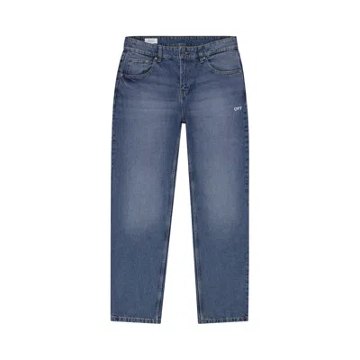 Pre-owned Off-white C/o Virgil Abloh Spray Diag Jeans 'med Indigo' | Blue | Men's Size 32
