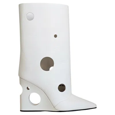 Pre-owned Off-white C/o Virgil Abloh White Leather Meteor Shower Cutout Wedge Boots 39