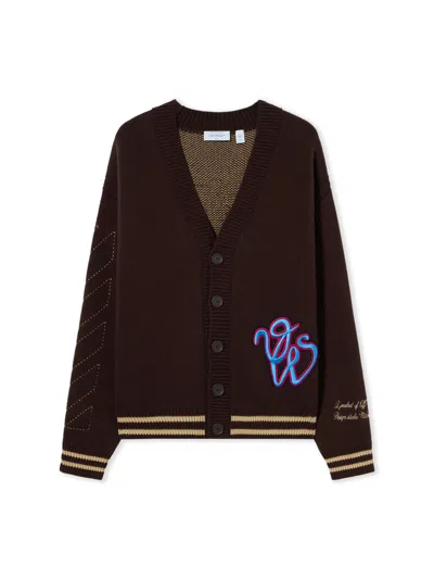 Off-white College Varsity Knit Cardigan In French Roast