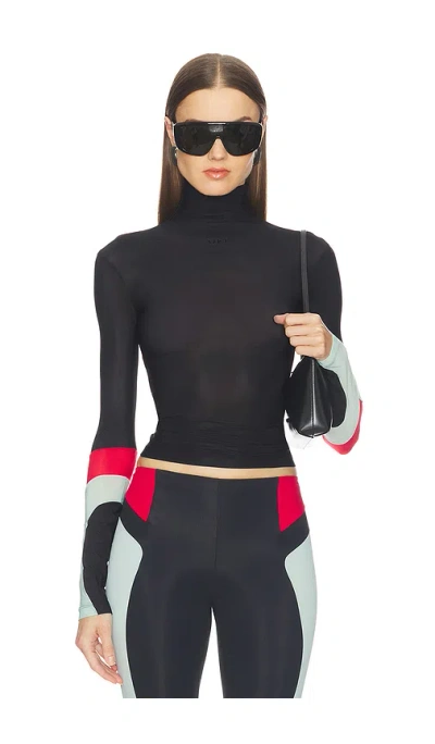 Off-white T-shirt Nera A Collo Alto Con Dettagli Rossi E Celesti Off White In Black