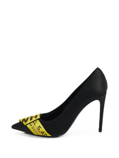Pre-owned Off-white Commercial Bow Pointed-toe Heeled Pumps In Black