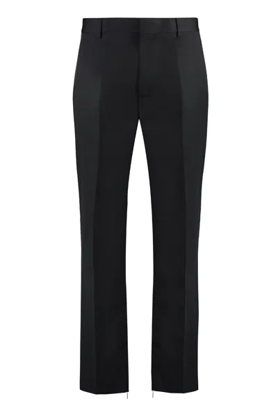 Off-white Contemporary Virgin Wool Trousers For Men In Black