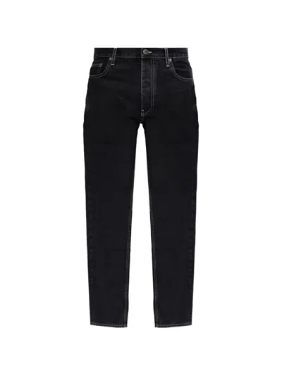 Off-white Contrast-stitch Logo-print Jeans In Black