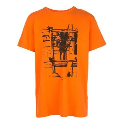 Off-white Cotton Arrow Pattern Printing Round Neck Short Sleeve Orange