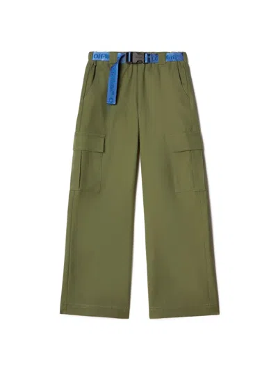 Off-white Cotton Cargo Trousers In Green