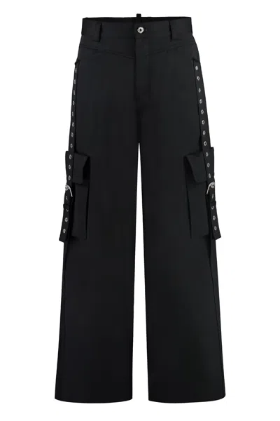 Off-white Cotton Cargo Trousers With Front And Back Flap Pockets In Black