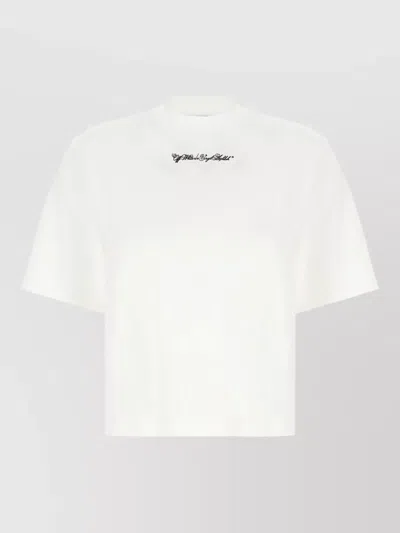 Off-white Cotton Crew Neck Graphic Print T Shirt In White