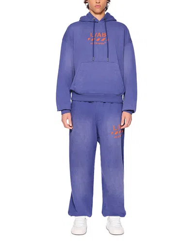 Off-white Cotton Diagonal Logo Garment Wash Drawstring Joggers In Blue