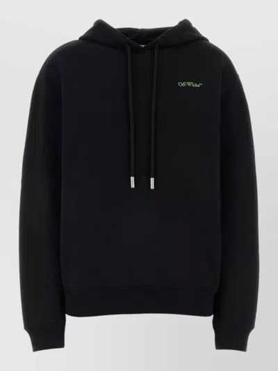 Off-white Cotton Hooded Sweatshirt Drawstring Embroidered Back In Black