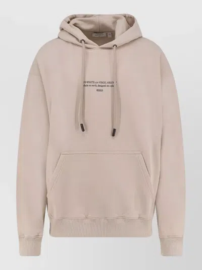 Off-white Cotton Hooded Sweatshirt Logo Front Print In Neutral