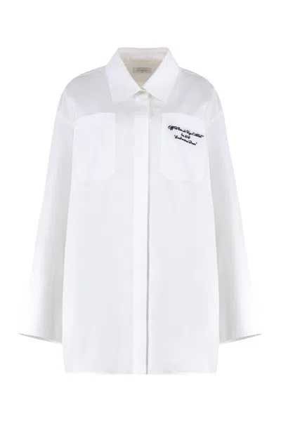 Off-white Cotton Shirtdress With Two Front Pockets