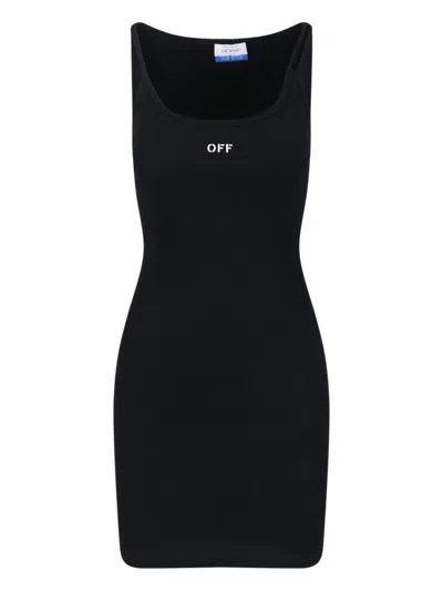Off-white Cotton Stretch Marker-detail Midi Dress In Black