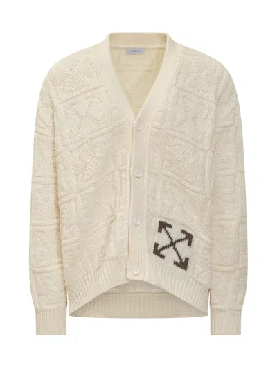 Off-white Cozy Knit Cardigan For Men And Women In Cream Beech