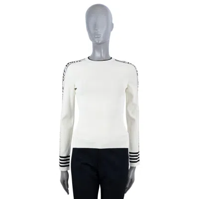 Pre-owned Off-white Cream Viscose Logo Stripe Crewneck Sweater 42 M