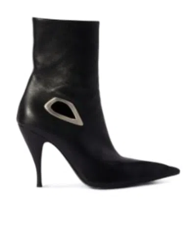 Off-white Crescent Pointed Toe Ankle Boots In Black