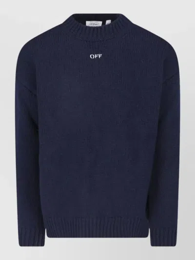 Off-white Crew Neck Sweater Contrast Pattern Knit In Transparent