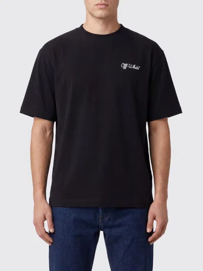 Off-white Crew-neck Cotton T-shirt With Contrasting Logo In Black