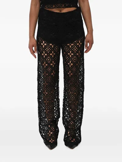 Off-white Crochet-knit Palazzo Trousers In Black