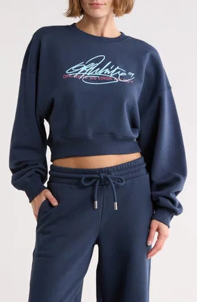 Off-white Crop Crewneck Graphic Sweatshirt In Blue