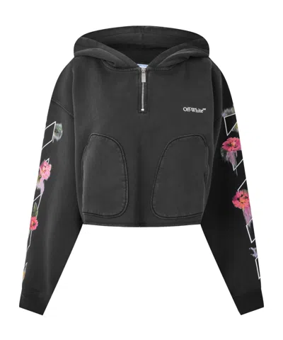 Off-white Cropped Half-zip Hoodie In Black