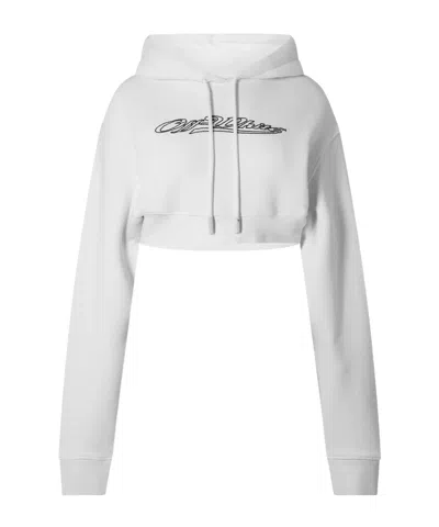 Off-white Cropped Logo Hoodie In White
