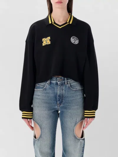 Off-white Cropped Polo Fleece Top Relaxed Fit